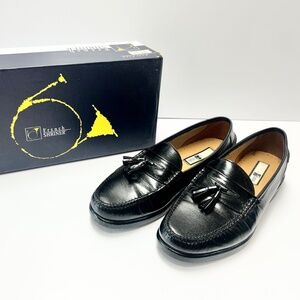 Mens French Shriner 10.5 M Black Buchanan Leather Tassel Woven Loafers